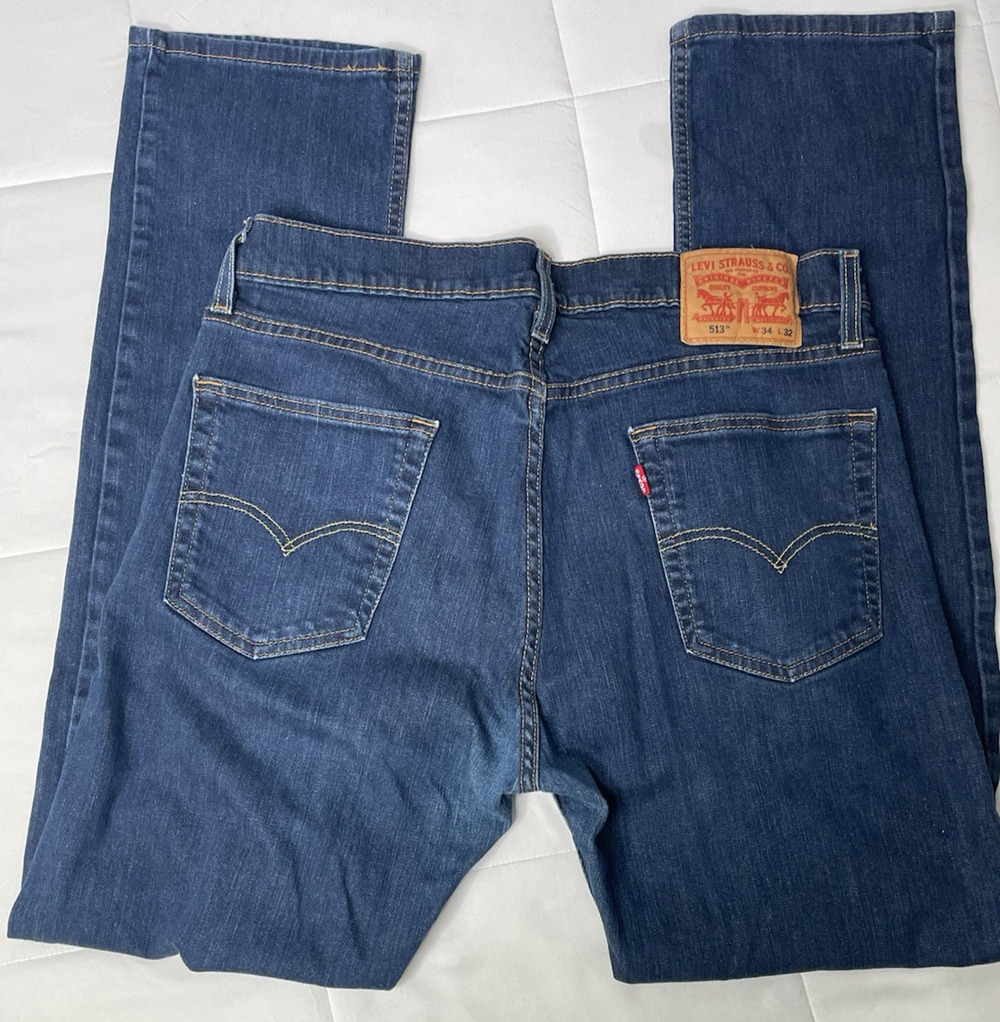 Levi’s 513 Men’s Jeans W34 L32 Blue Denim Slim Straight 100% Cotton - Picture 1 of 9
